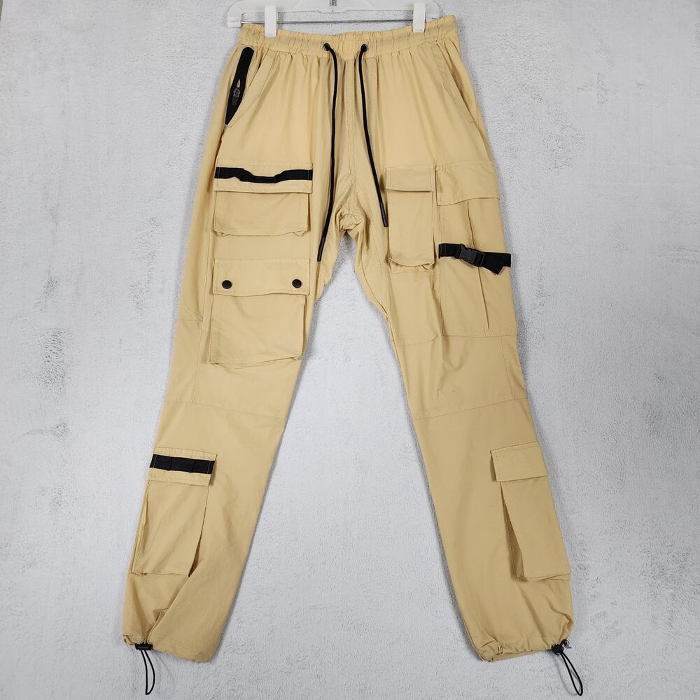 American Stitch Mens Cargo Pants L (28x31) Khaki Elastic Multi Pocket Nylon